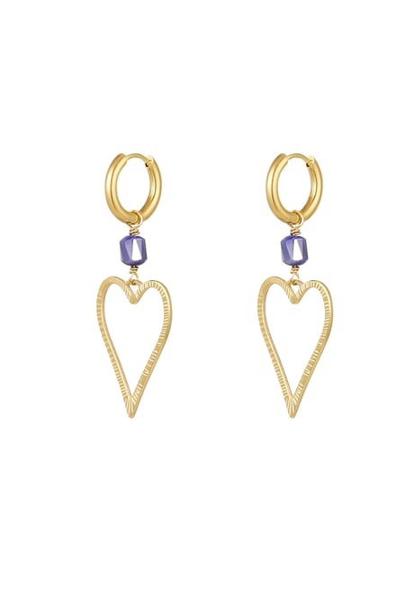 Earrings heart with stone - Gold color/lilac