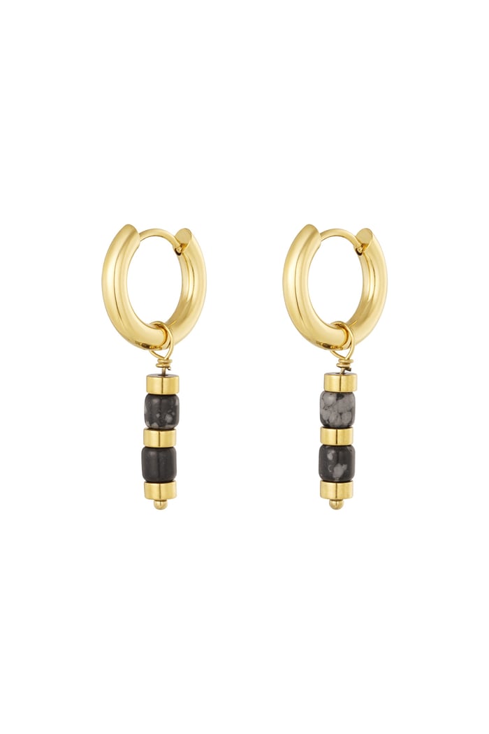 Earrings with beads and Gold Color details - Gold Color/black 