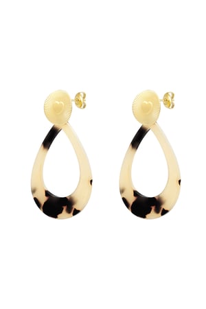 Earrings heart coin with oval - Gold color/camel h5 