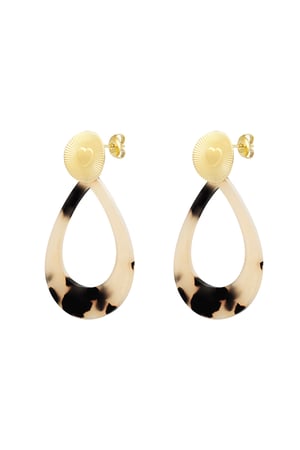 Earrings heart coin with oval - Gold color/beige h5 