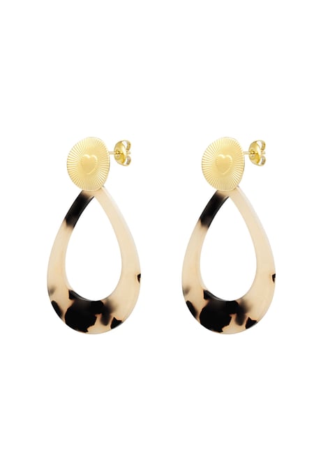 Earrings heart coin with oval - Gold color/beige