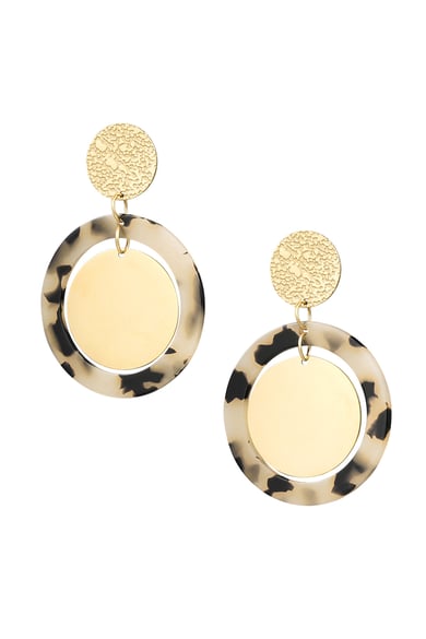 Earrings circles with print - Gold color/beige h5 