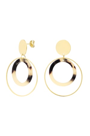 Earrings double round - Gold color/beige h5 