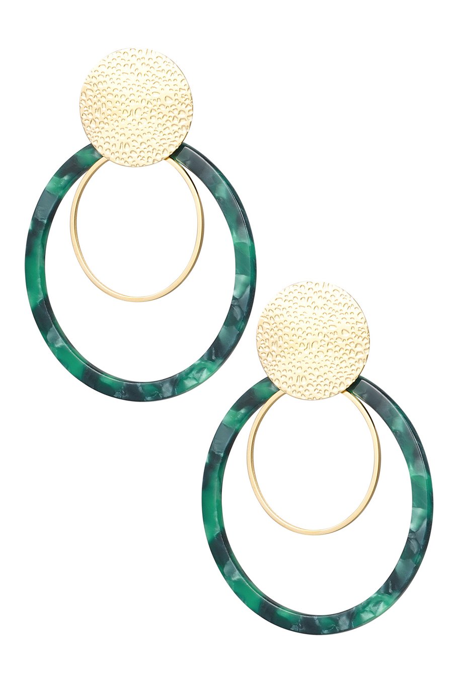 Earrings circles with print - Gold color/brown
