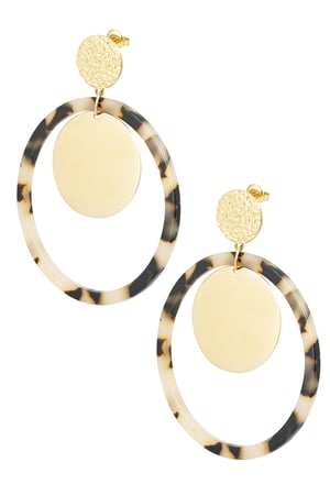 Earrings circles with print - Gold color/beige h5 