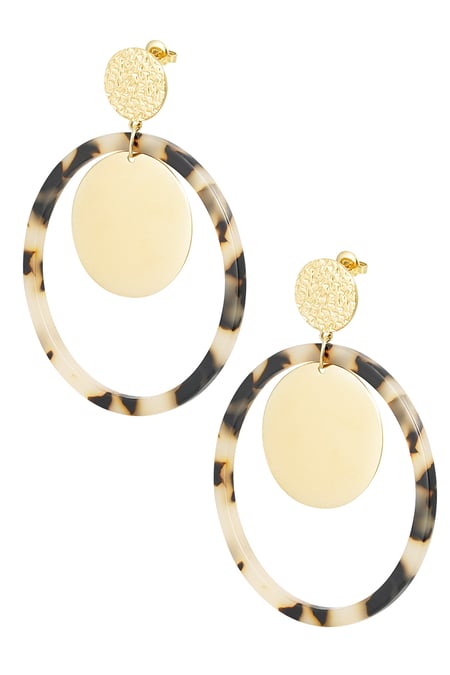 Earrings circles with print - Gold color/beige