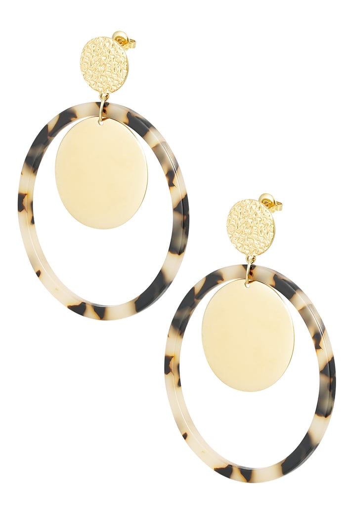 Earrings circles with print - Gold color/beige 