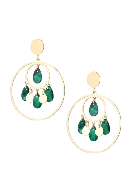 Boucles d'oreilles cercles avec pièces - doré/vert 2