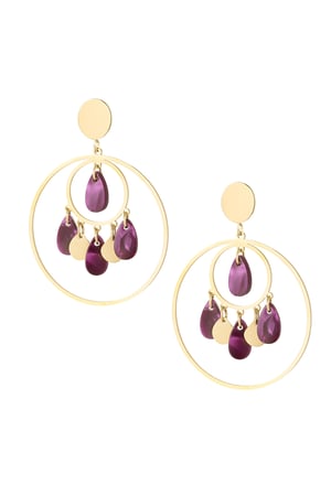 Earrings circles with coins - Gold color/purple h5 