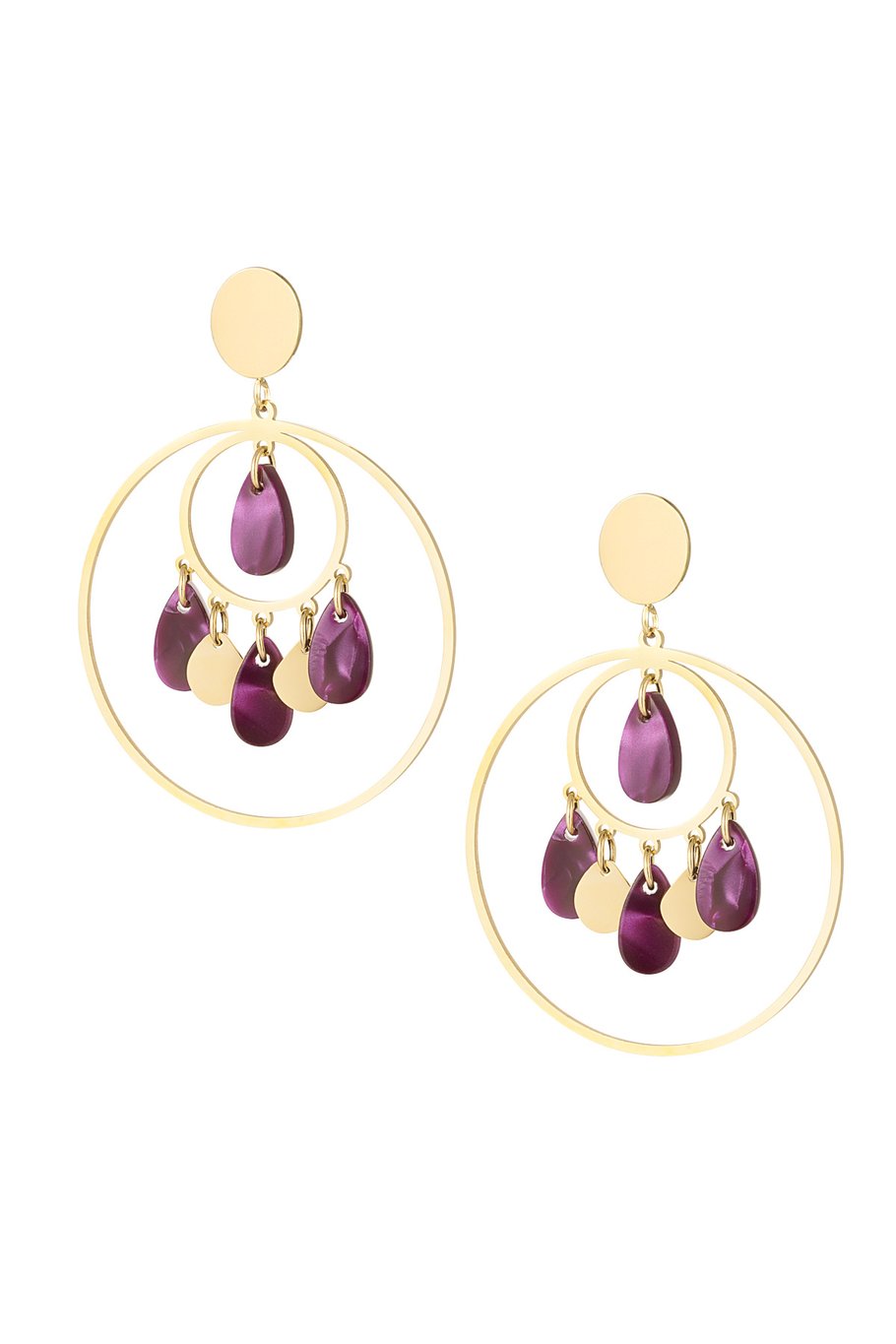 Earrings circles with coins - Gold color/green