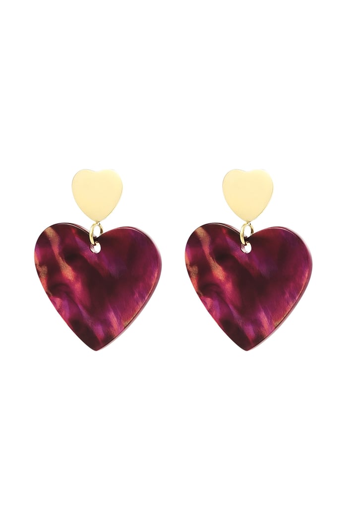 Double heart earrings - Gold color/red 