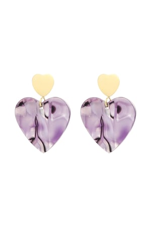 Double heart earrings - Gold color/purple h5 