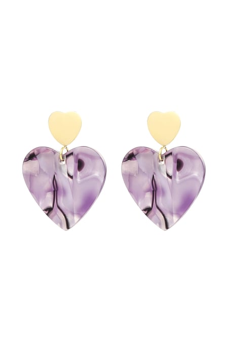 Boucles d'oreilles double coeur - doré/violet 2