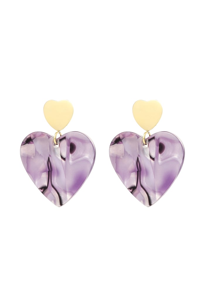 Double heart earrings - Gold color/purple 