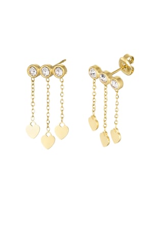 Earrings hearts & stones - Gold color/white h5 