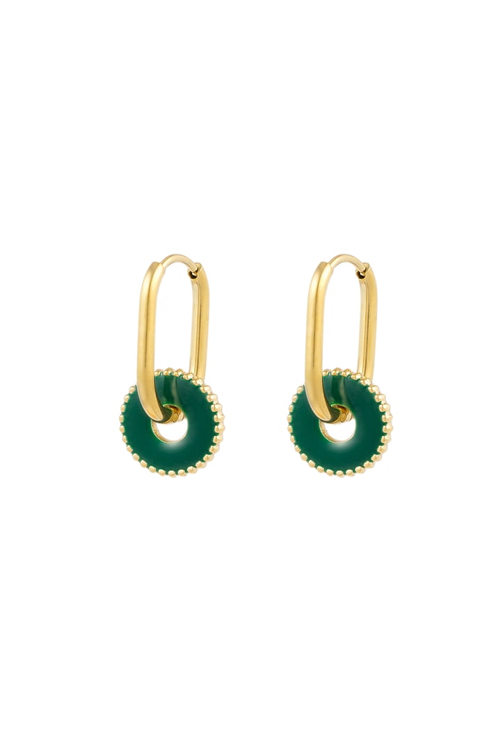 Earrings round roulette - green Gold color 