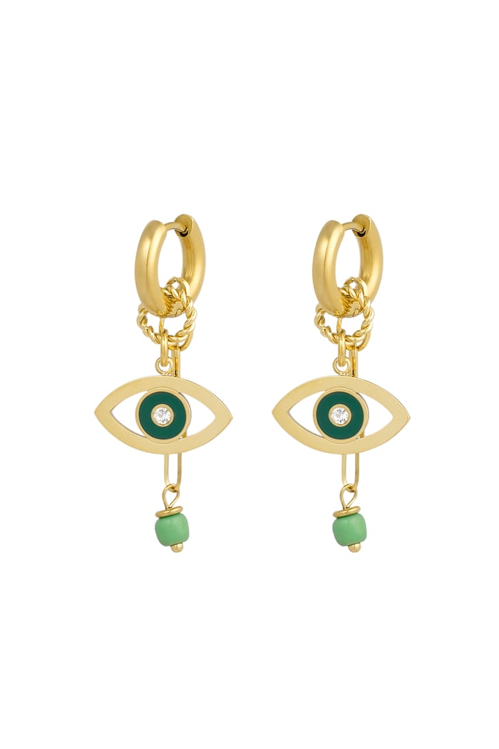 Earrings eye see you - green Gold color 