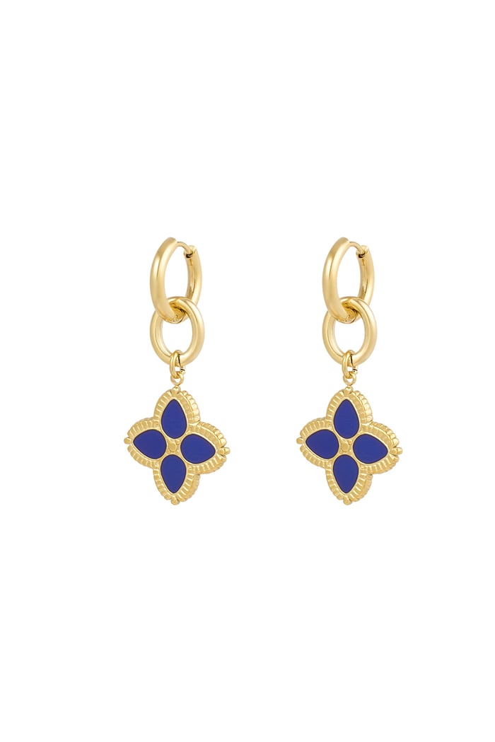 Earrings flower flow - blue Gold color 