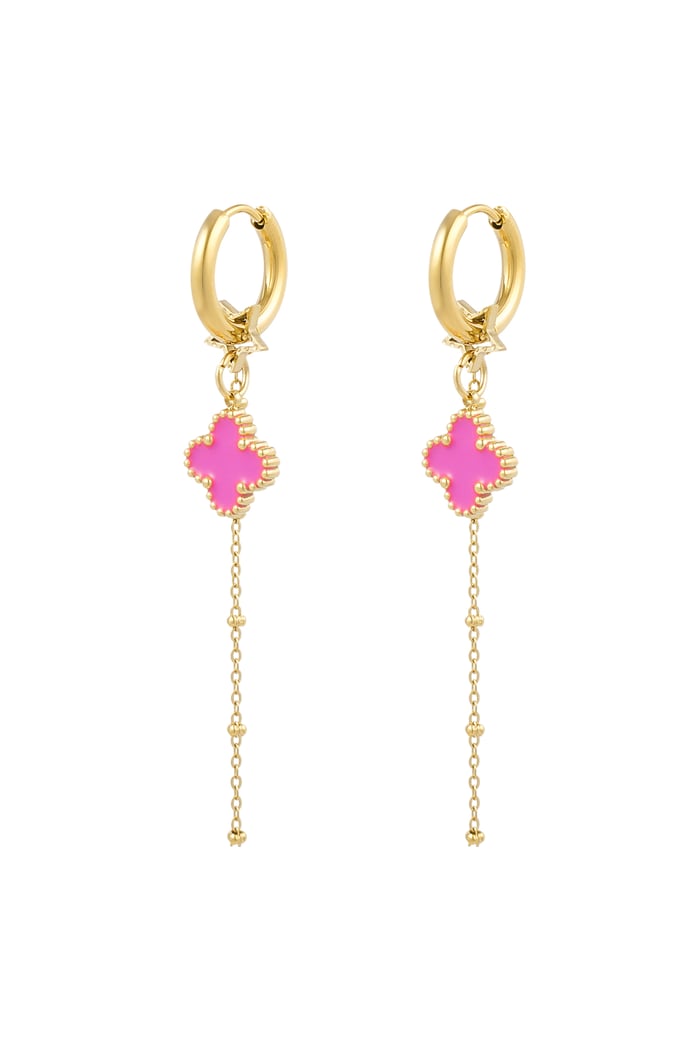 Earrings clover night - pink Gold color 