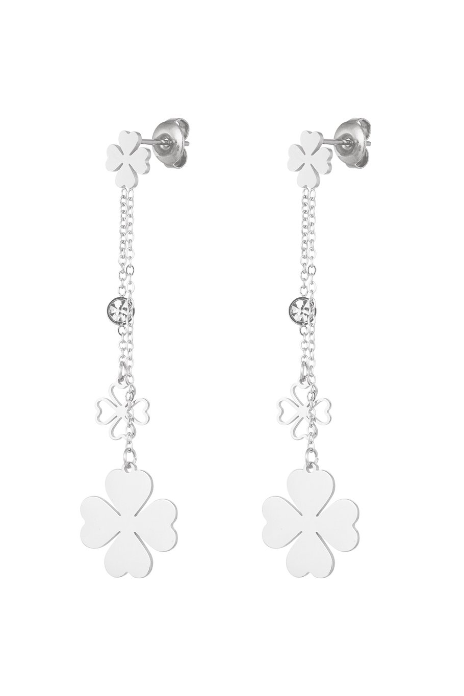 Hanging clover earrings - Silver Color color 