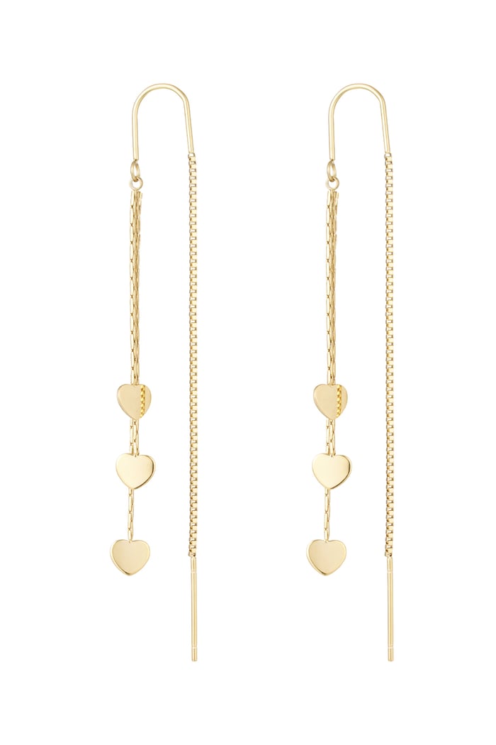 Hanging earrings 3 x hearts - Gold color 