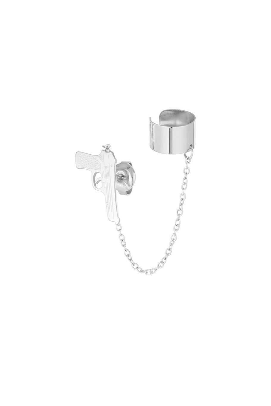 Pendientes pistola con ear cuff - Color plata 