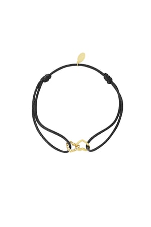 Satin bracelet connected heart - black Gold color h5 