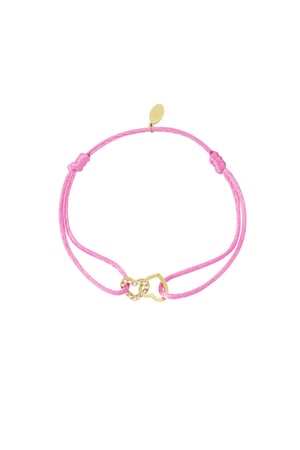 Satin bracelet connected heart - pink Gold color h5 