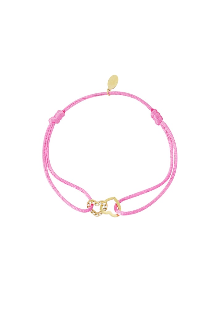 Satin bracelet connected heart - pink Gold color 