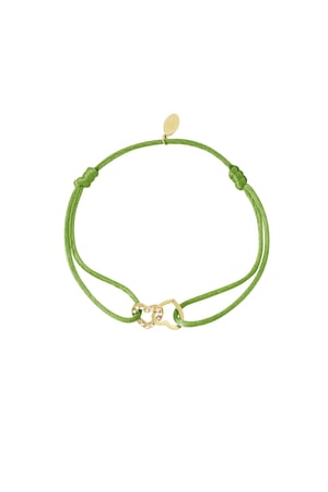 Satin bracelet connected heart - green Gold color h5 