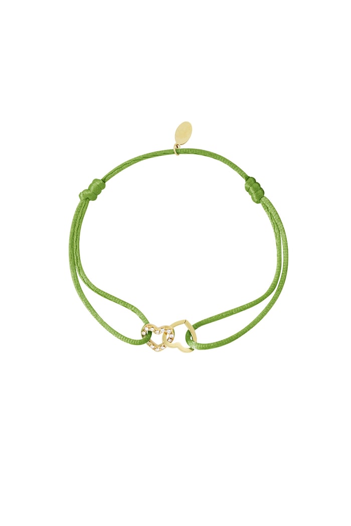 Satin bracelet connected heart - green Gold color 