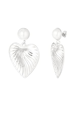 Earrings heart with pearl - Silver Color color h5 