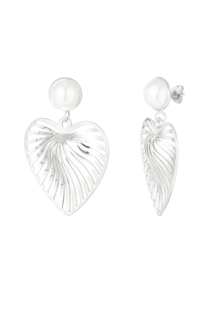 Earrings heart with pearl - Silver Color color 