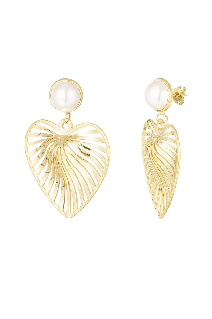 Earrings heart with pearl - Gold color 