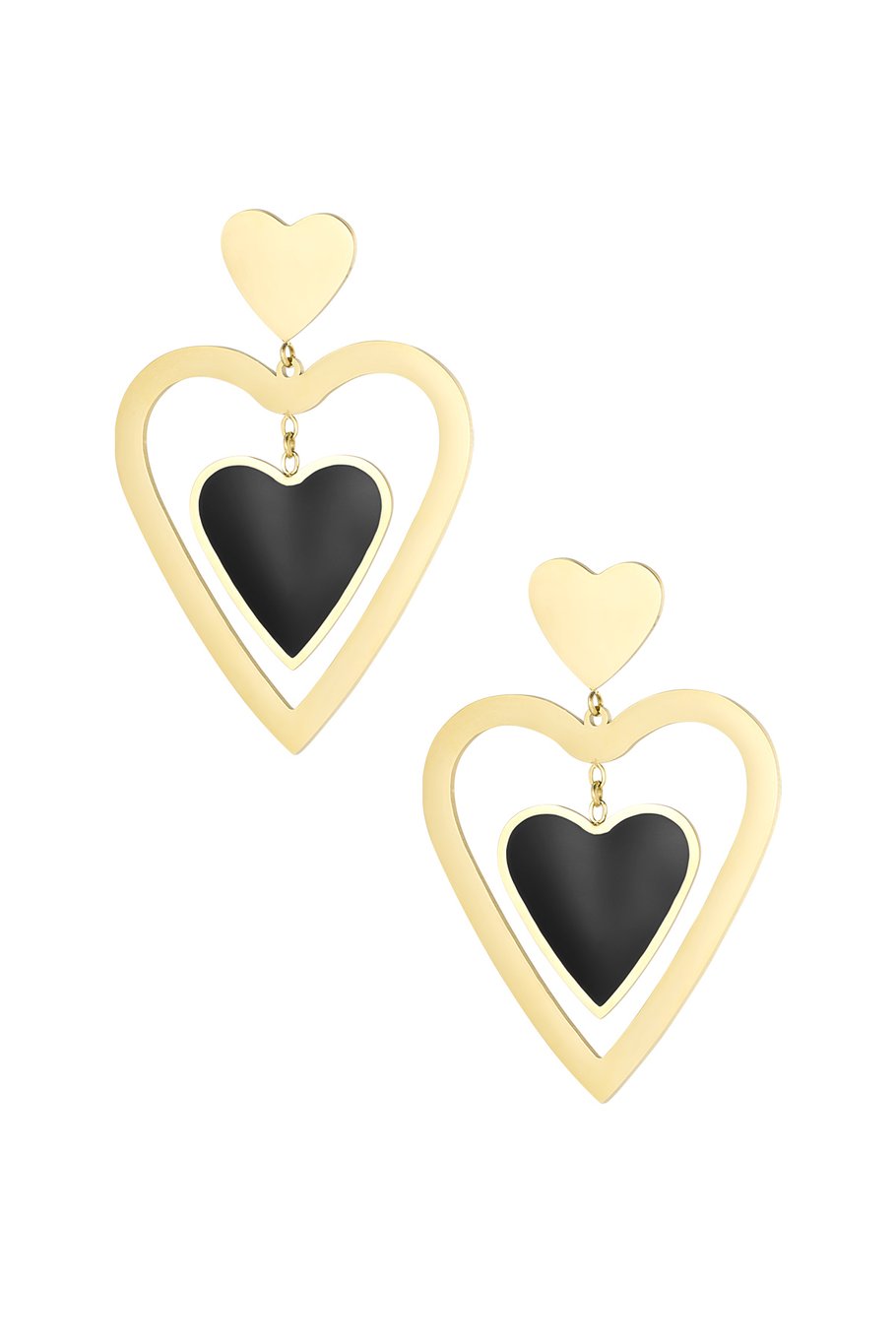 Pendientes de doble corazón - Color dorado/rosa 