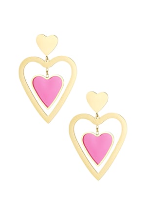 Double heart earrings - Gold color/pink h5 