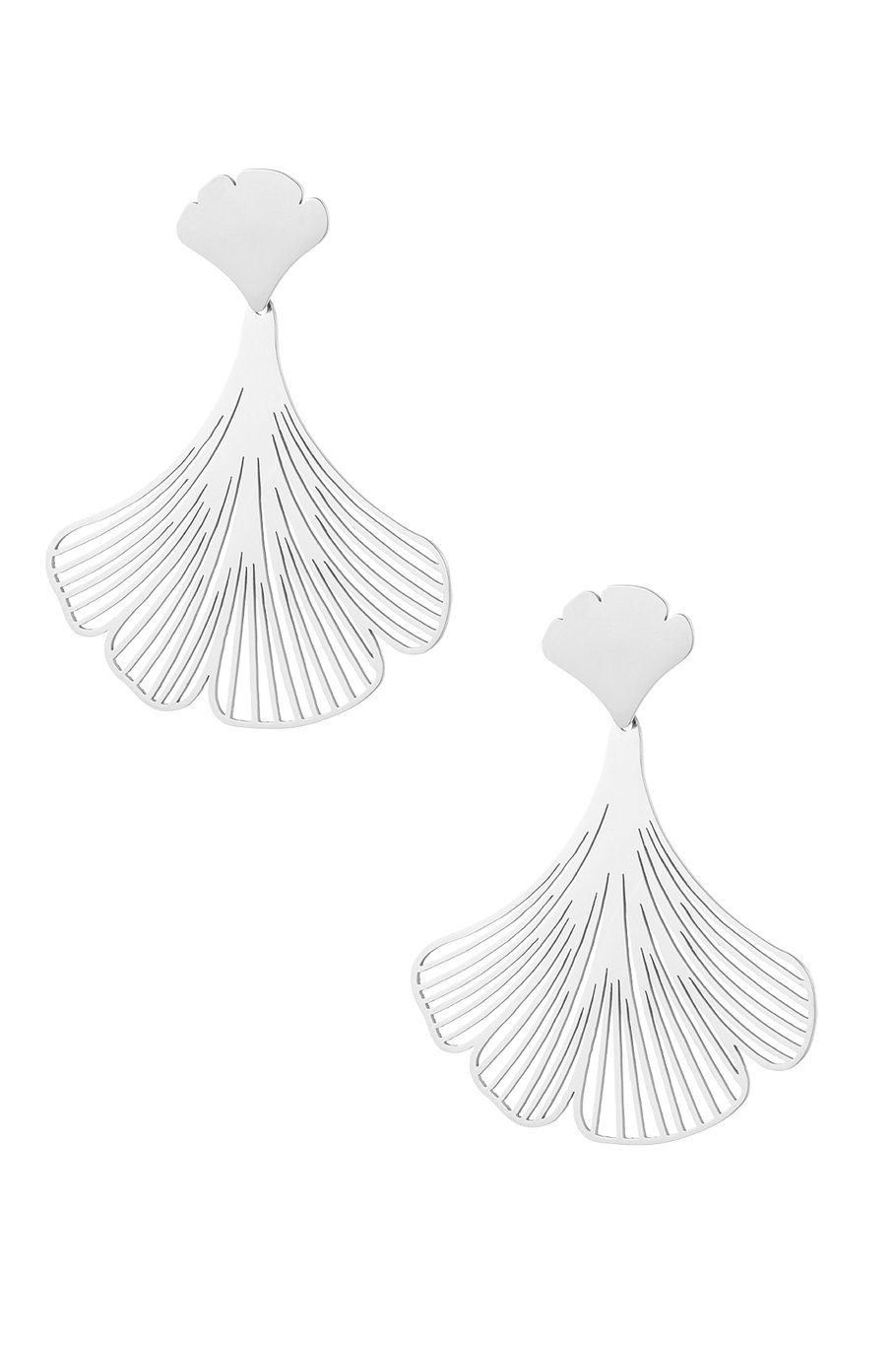 Large leaf earrings - Silver Color color 
