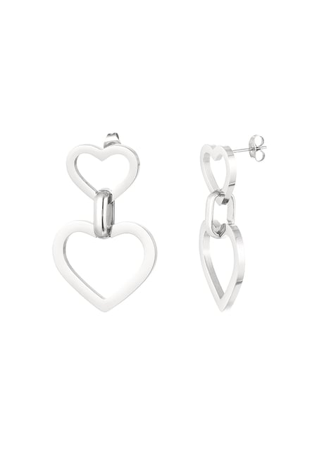 Earrings hearts with link - Silver Color color 2