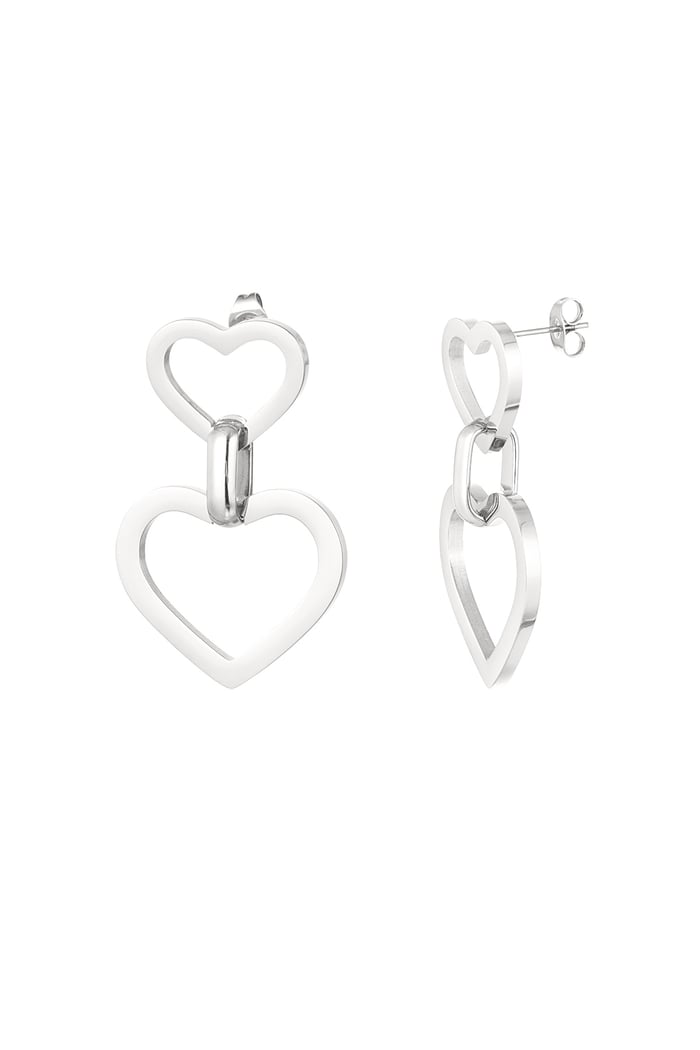 Earrings hearts with link - Silver Color color 