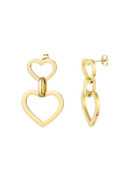 Earrings hearts with link - Gold color 2