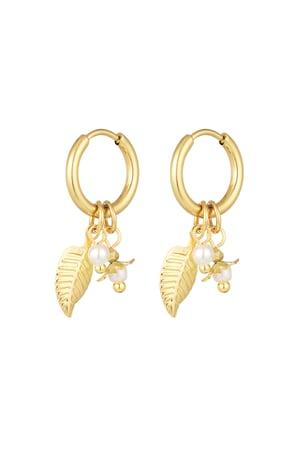 Leaf earrings with pearls - Gold color h5 