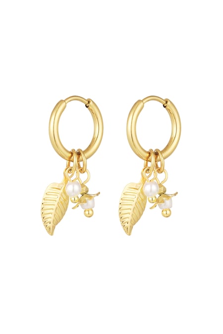 Leaf earrings with pearls - Gold color 2