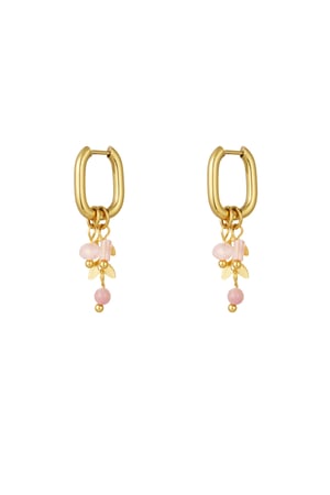 Earrings leaves with stones - Gold color/pink h5 