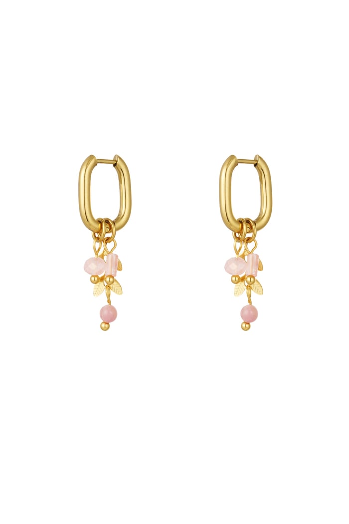 Earrings leaves with stones - Gold color/pink 