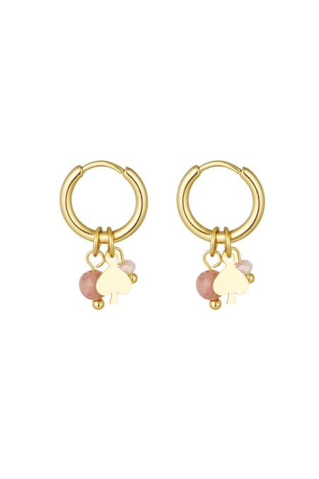 Earrings natural stone with poker detail - pink Gold color 2