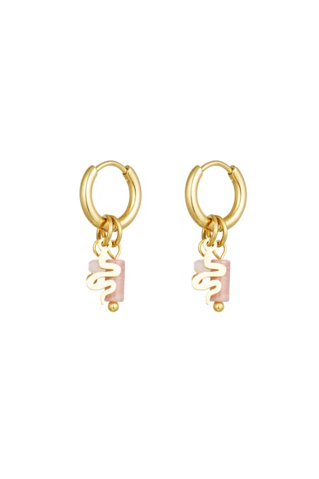 Earrings natural stone with snake detail - pink Gold color