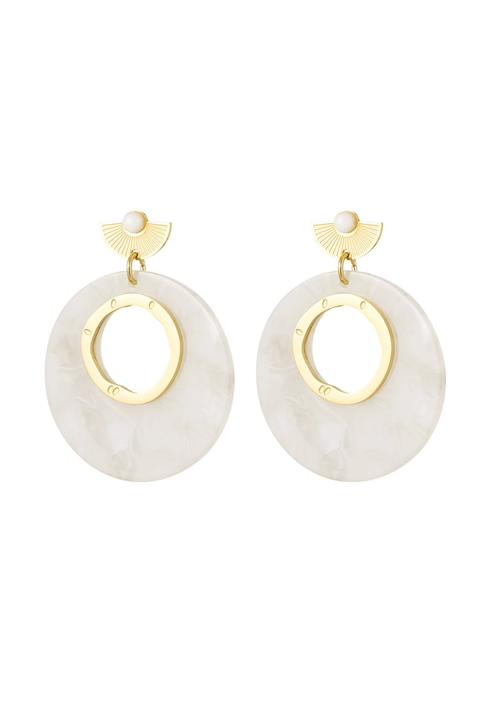 Earrings around white details - Gold color/white 