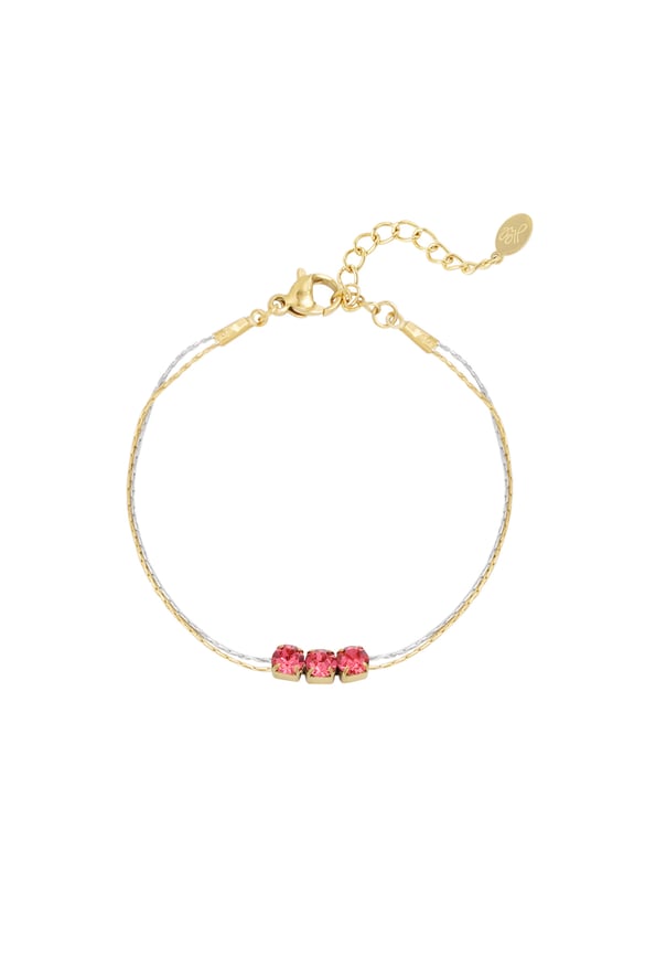 Armband Goldfarbe/Silber mit Stein - rosa 2