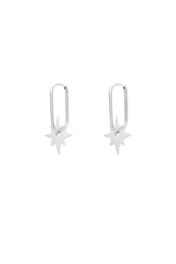Elongated earrings with star - Silver Color color
