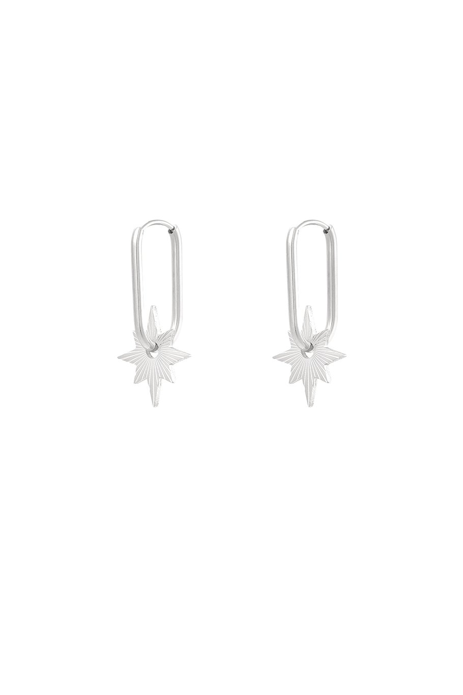Elongated earrings with star - Silver Color color 